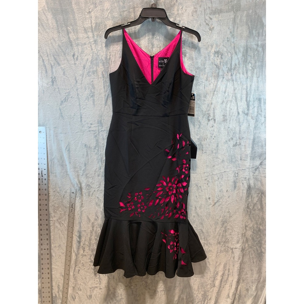 White Tie Shani Black Pink Floral Laser Cut Mermaid Midi Dress 4 Whimsygoth Y2K